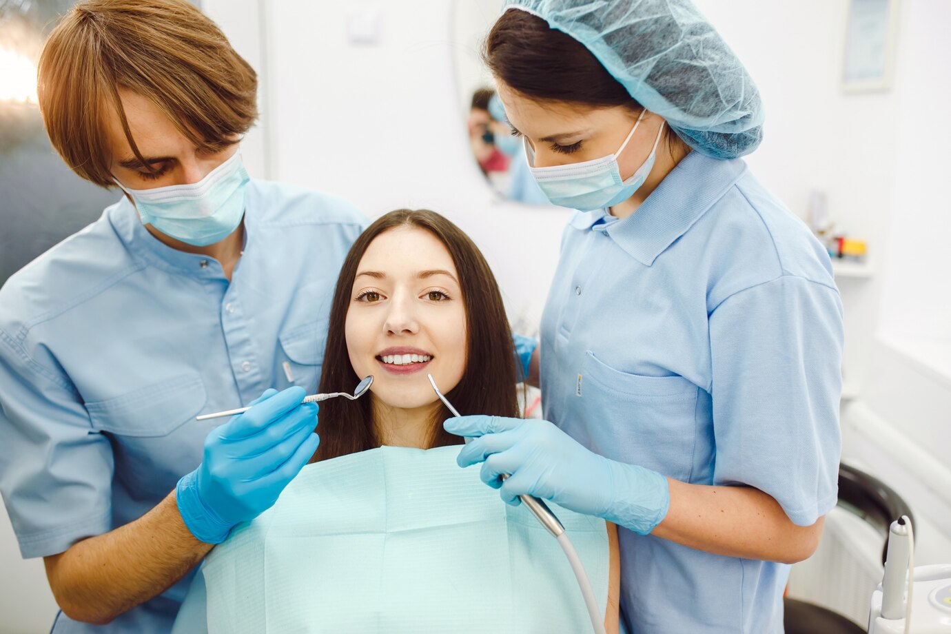 Woman at a tooth cleaning appointment in Deer Park, TX